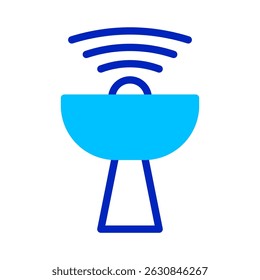 Stylized communication technology: satellite dish emitting signal waves with precision