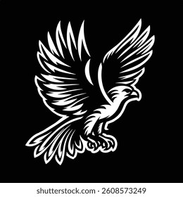 Stylized Compact Eagle Tattoo – Vector Raptor with Upward Wings and Bold Lines