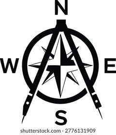 Stylized Compass Design with North, South, East, West Directions for Navigation and Adventure Themes
