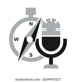 Stylized Compass Rose and Microphone Icon for Podcast Adventure