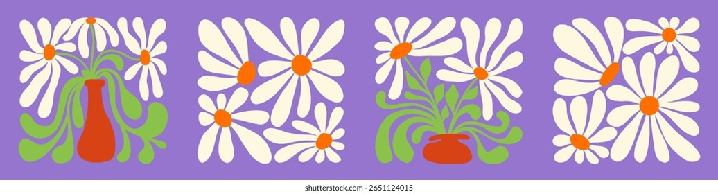 Stylized composition of waves and flowers, showcasing the stylish aspects of 70s design.