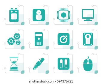 Stylized Computer and mobile phone elements icons - vector icon set