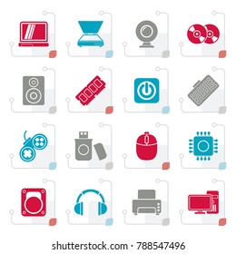 Stylized Computer Parts and Devices icons - vector icon set