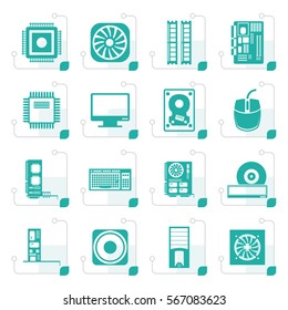 Stylized Computer  Performance And Equipment Icons - Vector Icon Set