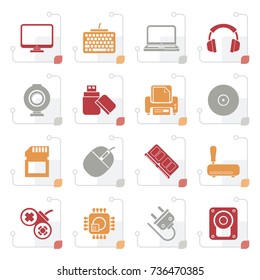 Stylized Computer peripherals and accessories icons - vector icon set