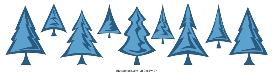 Stylized coniferous trees, isolated on white background, vector design
