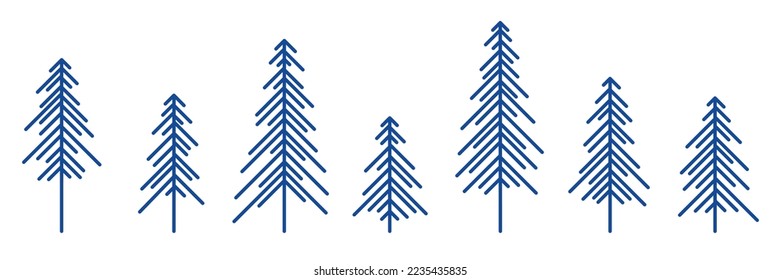Stylized coniferous trees, New Year design elements, vector background