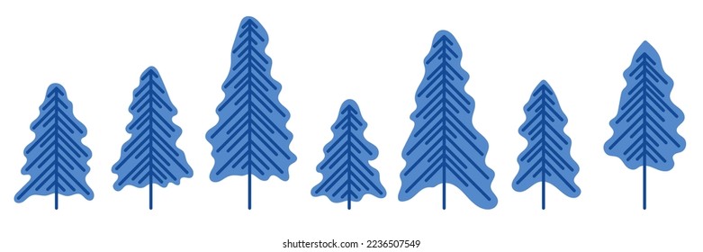 Stylized coniferous trees, New Year design elements, vector background