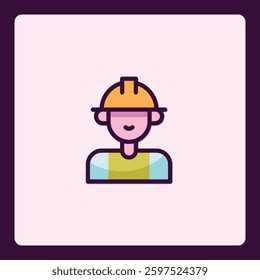 Stylized construction worker icon with a protective yellow helmet design