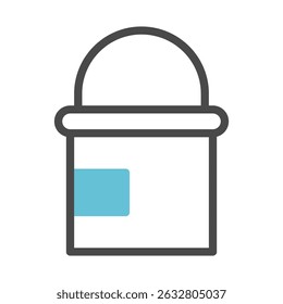 Stylized container icon with a turquoise label, featuring a minimalist vector style