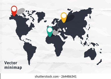 Stylized continental minimap. Vector hand drawn map of whole world.