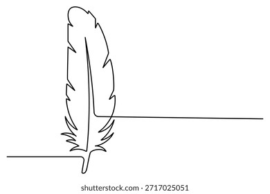 Dibujo estilizado de línea continua de una pluma de pájaro volador