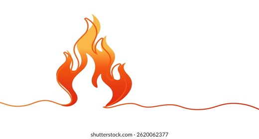 Stylized continuous line drawing of a vibrant orange and red flame on a white background, ideal for modern design concepts. Vector illustration