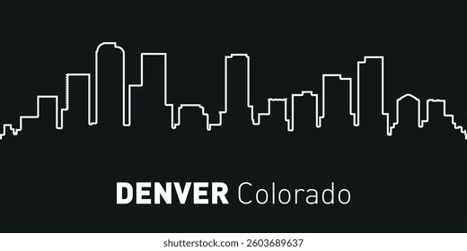 The stylized contour silhouette of the Denver, Colorado skyline is made in a minimalist style