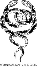 Stylized contour snakes. Line art, sketch style, tattoo, design elements