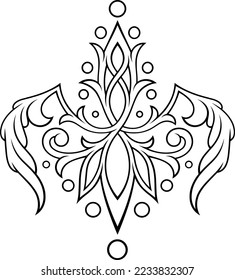 Stylized contour Victorian Gothic ornament. Tattoo, ornamental design element, for mehndi