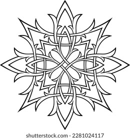 Stylized contour Victorian Gothic ornament. Tattoo, ornamental design element, for mehndi, line art type