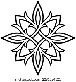 Stylized contour Victorian Gothic ornament. Tattoo, ornamental design element, for mehndi, line art type