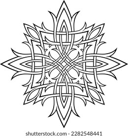 Stylized contour Victorian Gothic ornament. Tattoo, ornamental design element, for mehndi, line art type