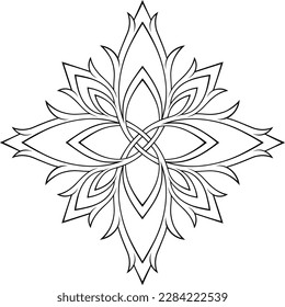 Stylized contour Victorian Gothic ornament. Tattoo, ornamental design element, for mehndi, line art type