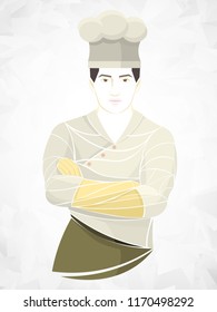 stylized cook, chef vector. Chef, waiter sketch. Illustration of a kitchen worker on a white background