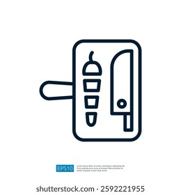 Stylized Cooking Icon Featuring a Chef's Knife and Fresh Produce on a Cutting Board in a Minimalist Kitchen Design