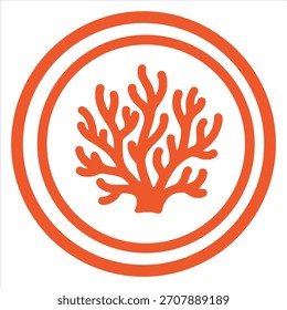 Stylized coral inside double circle frame in orange color for a logo or graphic design project with a marine or environmental theme