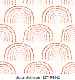 Stylized coral rainbow vector. Seamless repeat pattern. Hand Drawn textured  curved arch. Scandi style for nursery prints and trendy new baby gift wrap.