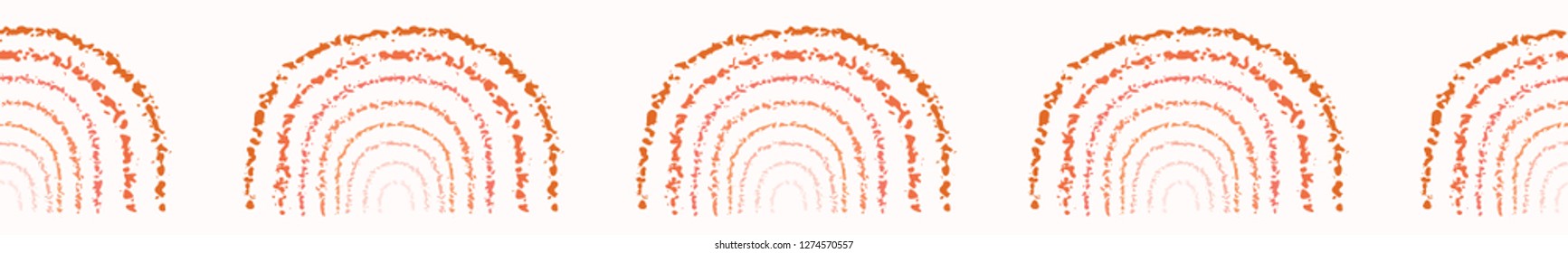 Stylized coral rainbow vector. Seamless repeat border. Hand drawn textured  curved arch. Scandi style for nursery prints and trendy new baby gift ribbon banner.