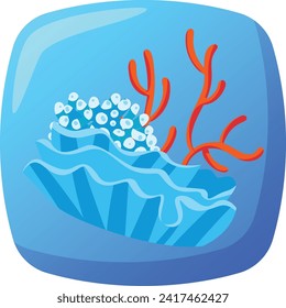 Stylized coral reef with fish and sea plants. Underwater ocean life and marine ecosystem vector illustration.