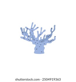 Stylized coral. Vector illustration of a blue coral with branching arms and small black dots. Ocean and marine life theme. Simple and clean design for educational materials or decor.