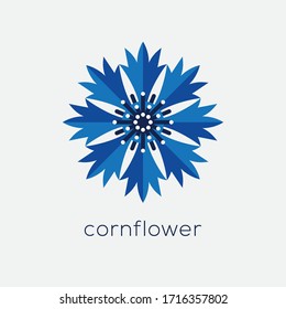 Stylized cornflower symbol. Blue geometric field flower logo.