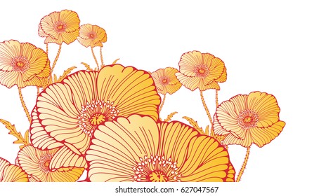 stylized cosmos flowers banner in yellow shades