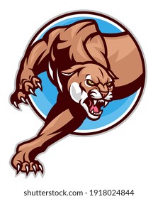 Stylized cougar on circle background. Vector emblem.