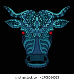 Stylized cow in ethnic vector dark background