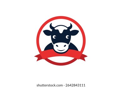 A stylized cow face wearing a ribbon, presented as a logo icon within a circular frame, set against a white background.