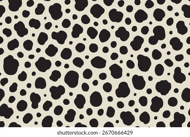 Patrón estilizado de piel de vaca con Formas negras audaces sobre un fondo beige claro, repetición sin fisuras.