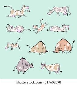 stylized cows, bulls and calves