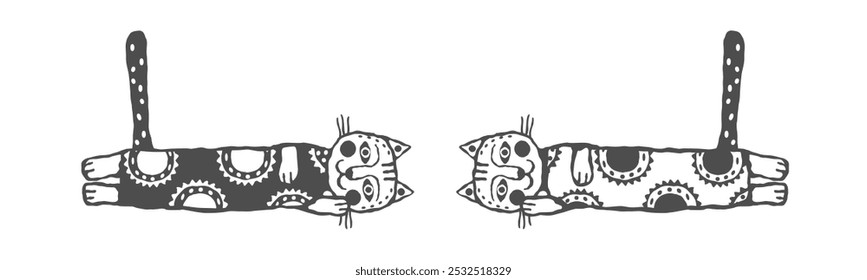 Stylized cozy  folk hand-drawn cats. Vector illustration