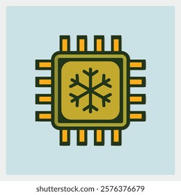 Stylized CPU Icon with Snowflake Symbol in the Center, Representing Cooling System Technology