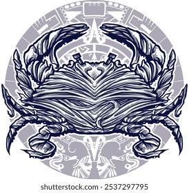 Caranguejo Estilizado - Detalhado Abstract Line Art
