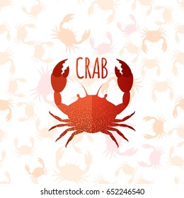 Stylized crab on seamless background. Vector pattern for seafood, labels, etc.