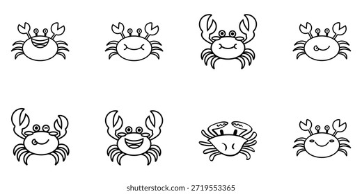 Stylized Crab set Line Art vector and Illustration
