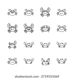 Stylized Crab set Line Art vector and Illustration