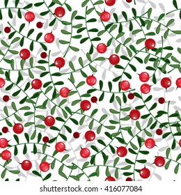 Stylized cranberry on a white background. Cute cranberry seamless pattern perfect for wallpaper, wrapping paper, textile and package design. Vector illustration