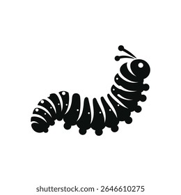 Stylized Crawling Caterpillar Black Silhouette Icon Simple Insect Larva Vector Art Perfect for Garden Wildlife Themes and Metamorphosis Concepts