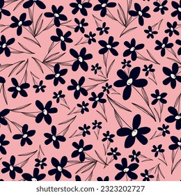 Stylized creative vibrant quirky expressive floral pattern in 60s in bright pink and red juicy colors