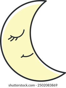 Stylized crescent moon with calm expression