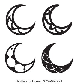 Stylized crescent moon with geometric Islamic ornament Ramadan theme illustration