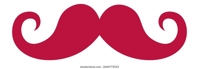 Stylized crimson mustache with curled extremes creating a sense of elegance and sophistication, suitable for fashion, barbershop, or vintage themed projects